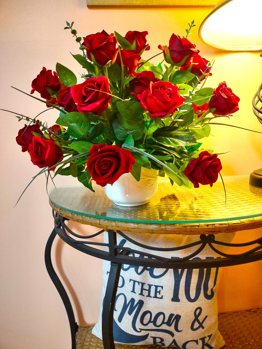Ruby Red Roses English Ivy and Eucalyptus in Round Ceramic Etsy
