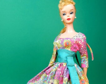 Handmade Repro "Let's Dance" #978 dress in Liberty Tana Lawn cotton floral print, for Vintage Barbie. - Outfit only.