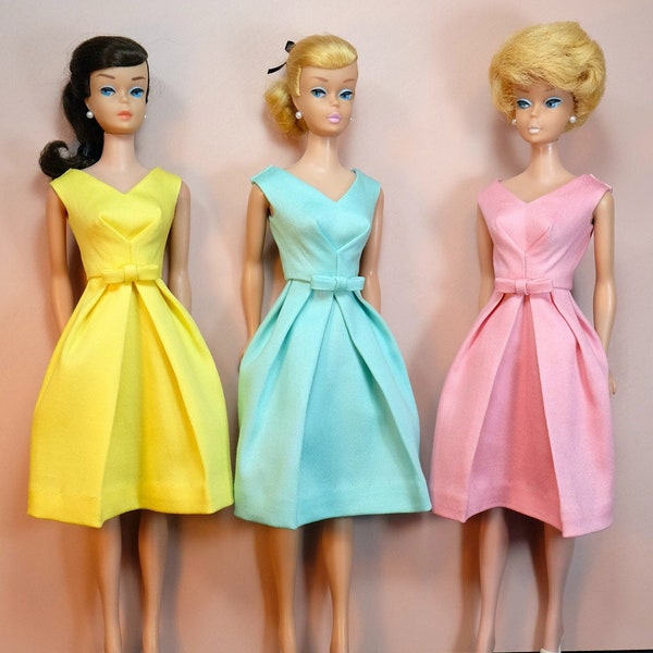 Vintage Barbie - Campus Belle dress in new pastel colour polished cotton - Handmade reproduction dress - outfit only no doll