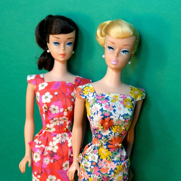 Vintage Barbie - Sheath Sensation Dress - handmade Reproduction in Liberty Tana Lawn, with pearl earrings - outfit only no doll