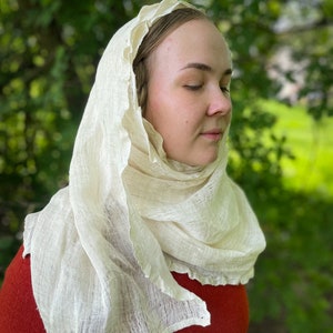 Handgewebter Kruseler von 50 cm, mittelalterliche Frauenkopfbedeckung, Leinenkierchef für Reenactors Bild 3