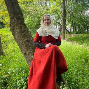 Handgewebter Kruseler von 50 cm, mittelalterliche Frauenkopfbedeckung, Leinenkierchef für Reenactors Bild 4
