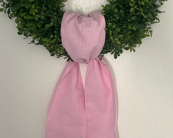 Pink Seersucker Wreath Sash, Handmade Cotton Embroidery Blank