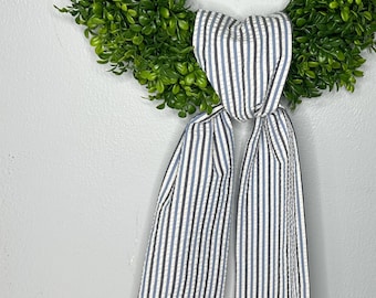 Seersucker Wreath Sash: Denim Blue Stripe, 100% Cotton Blank