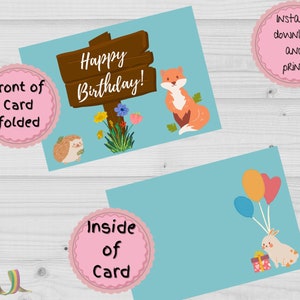 Instantly Downloadable Digital Birthday Card Forest Animals