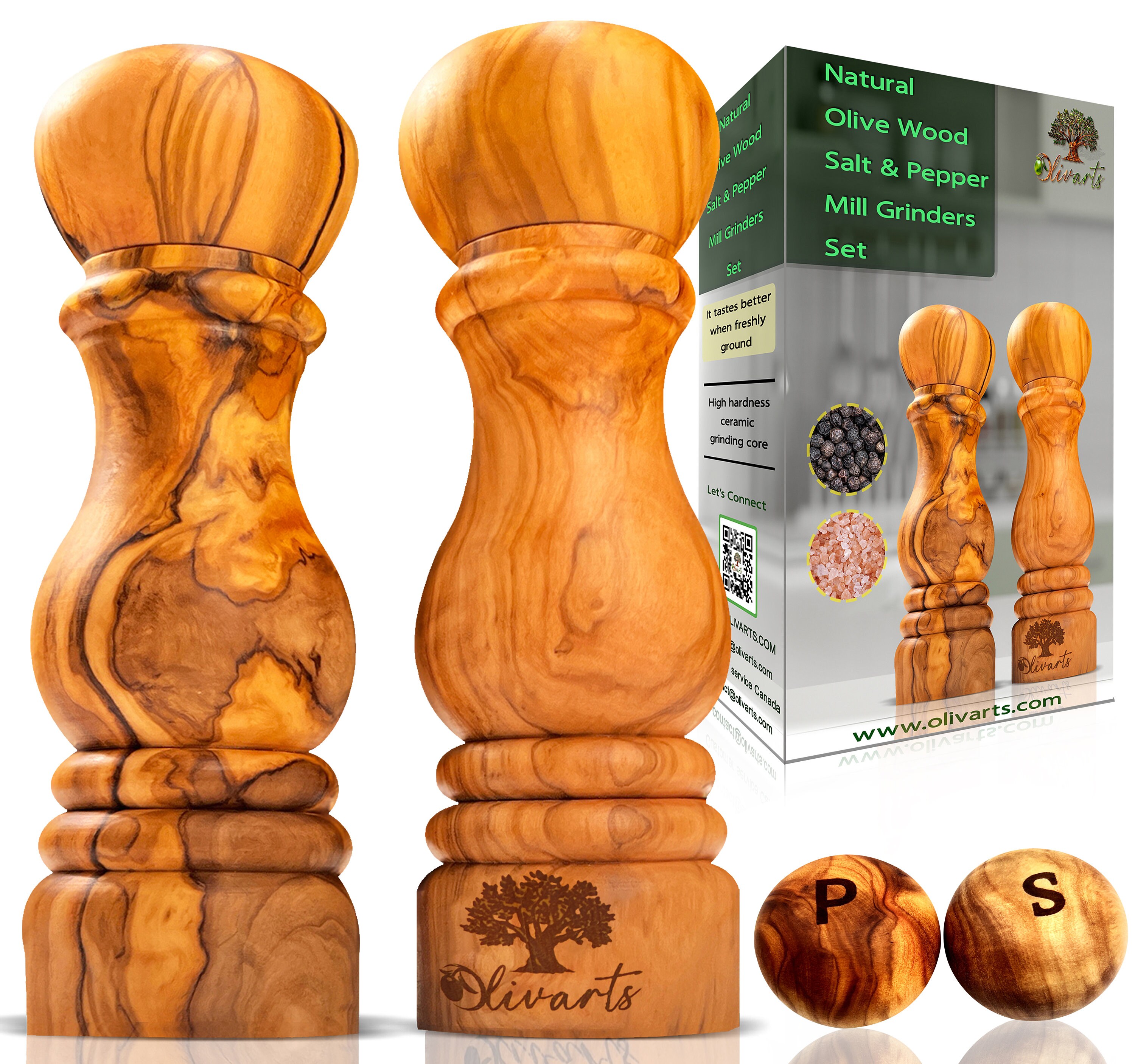 Olive Wood Ceramic Salt and Pepper Mill Grinder Set of 2 With Adjustable Ceramic Mechanism Etsy