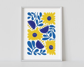 Cartel de flores imprimible, gráfico abstracto, cartel de exposición, grado artístico, arte de pared minimalista, descarga instantánea