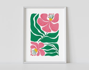 Cartel de flores imprimible, gráfico abstracto, cartel de exposición, grado artístico, arte de pared minimalista, descarga instantánea