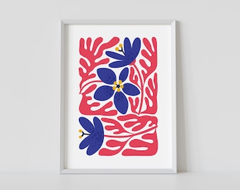 Cartel de flores imprimible, gráfico abstracto, cartel de exposición, grado artístico, arte de pared minimalista, descarga instantánea