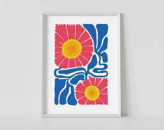 Cartel de flores imprimible, gráfico abstracto, cartel de exposición, grado artístico, arte de pared minimalista, descarga instantánea