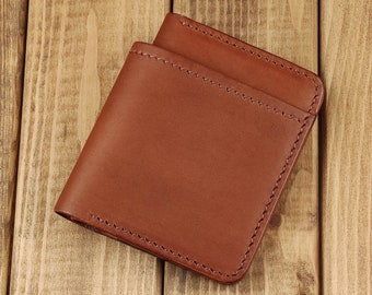 Bifold Wallet -  Leather Minimalist Wallet, Veg Tan Cash Wallet, Slim Travel Wallet, Genuine Leather (Cognac/Minerva Liscio)