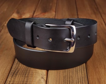 Midtown Belt - Minimalist Belt with Silver Buckle, Leather Accessories, Genuine Leather (Nero)