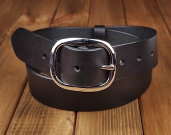 Bridle belt - Minimalist Belt with Silver Buckle, Leather Accessories, Genuine Leather (Nero)