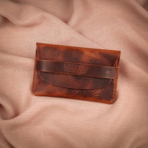 Portemonnee met klep: leren minimalistische damesportemonnee, slanke portemonnee, envelopportemonnee, volnerf leer (cognac/was)