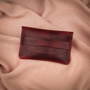 Portemonnee met klep: leren minimalistische damesportemonnee, slanke portemonnee, envelopportemonnee, volnerf leer (Mosto/Wax)