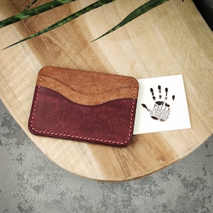 Porta carte orizzontale - Portafoglio piccolo in pelle pieno fiore, porta carte di credito minimalista, portafoglio tascabile frontale (Cognac-Mosto/Pueblo)