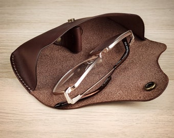 Full Grain Leather Glasses Case – Dark Brown Minimalist Eyeglass Case, Soft Etui for Sunglasses