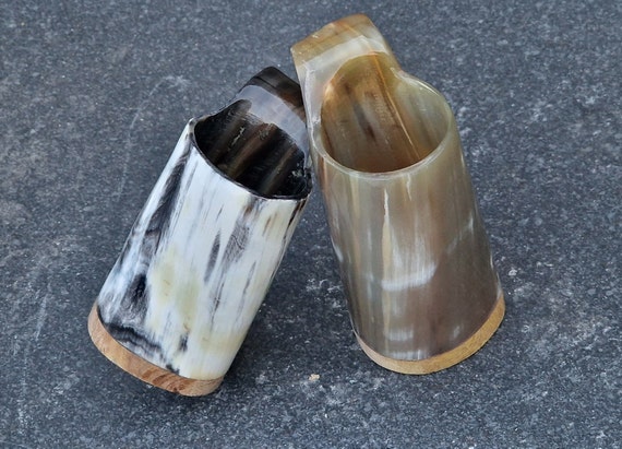 Handcrafted Viking Horn Cup with Handle, Authentic Nordic Drinking Vessel Size 3-4
