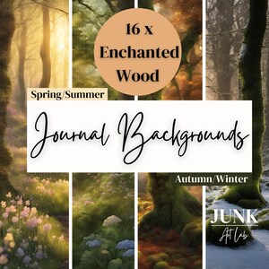 16 arrière-plans de journal Bois enchanté/Forêt. Papier à télécharger pour un journal indésirable, une toile de fond photo, un album de scrapbooking.