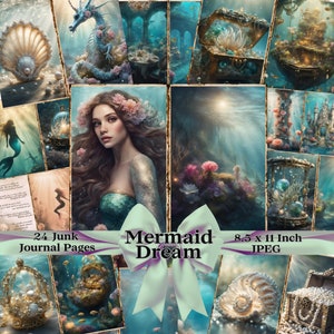 Digital Download | Mermaids Printable Pages | Mermaid Junk Journal | Instant Download | Under The Sea | Mermaid Paper Pack | Scrapbook Paper