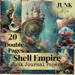 Páginas de Shell Junk Journal, Descargar, Papeles imprimibles, Suministros de Junk Journal, Collage, álbum de recortes, Ephemera, Shell art.