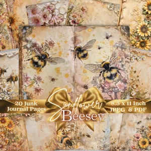 Sonnenblumen-Tagebuchseiten | Bienentagebuchseiten | Honey Bee Junk Journal Kit | Sonnenblumen Junk Journal Kit