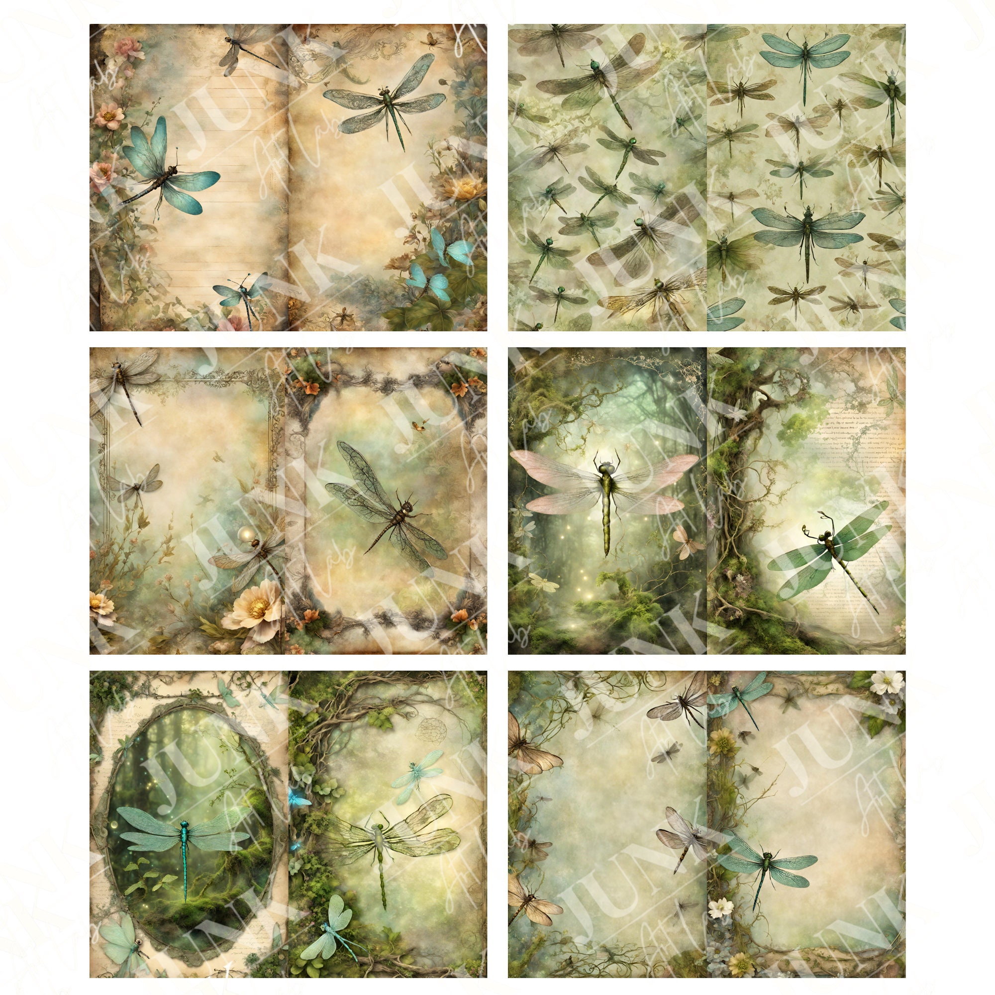 Dragonfly Junk Journal Pages, Printable Junk Journal Paper, Vintage ...