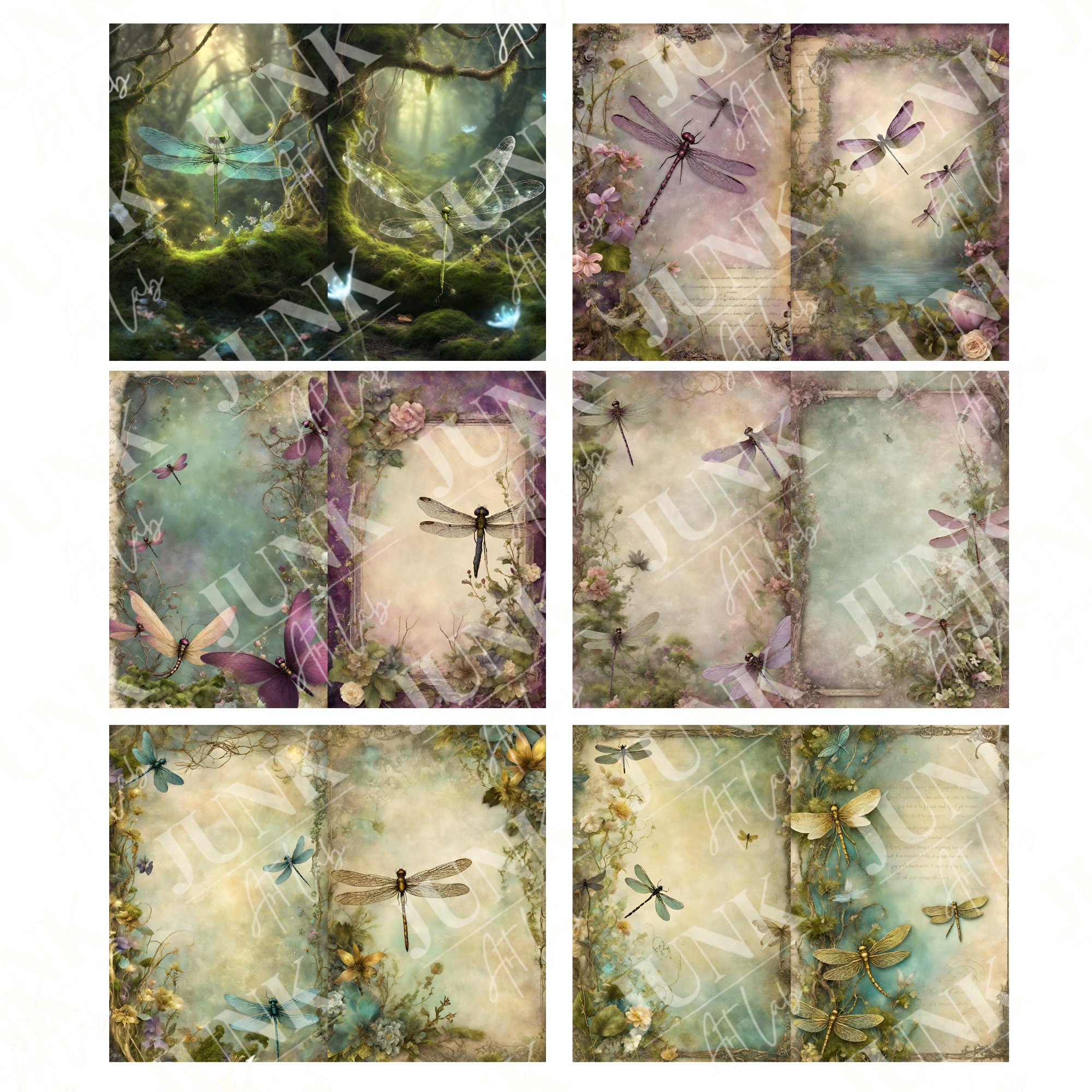 Dragonfly Junk Journal Pages, Printable Junk Journal Paper, Vintage ...