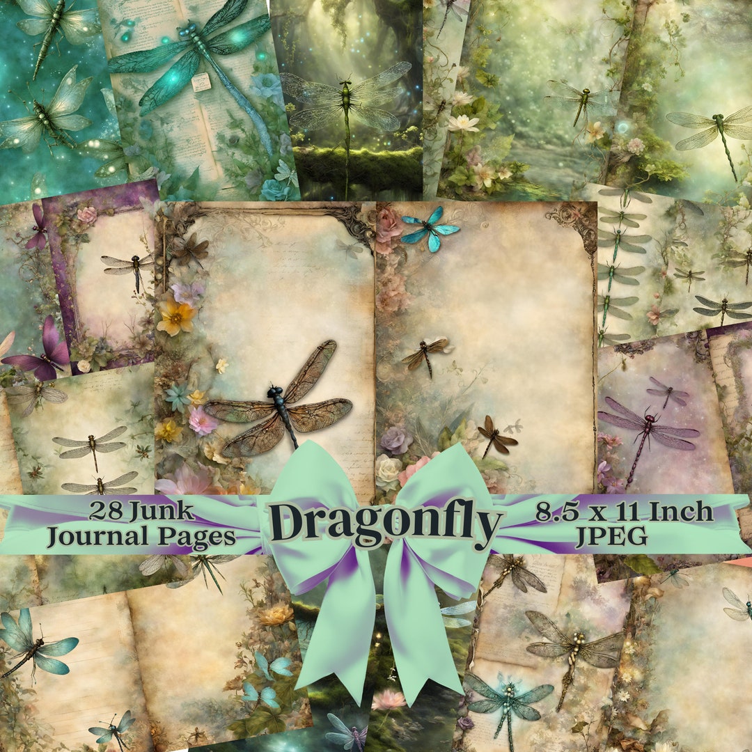 Dragonfly Junk Journal Pages, Printable Junk Journal Paper, Vintage ...