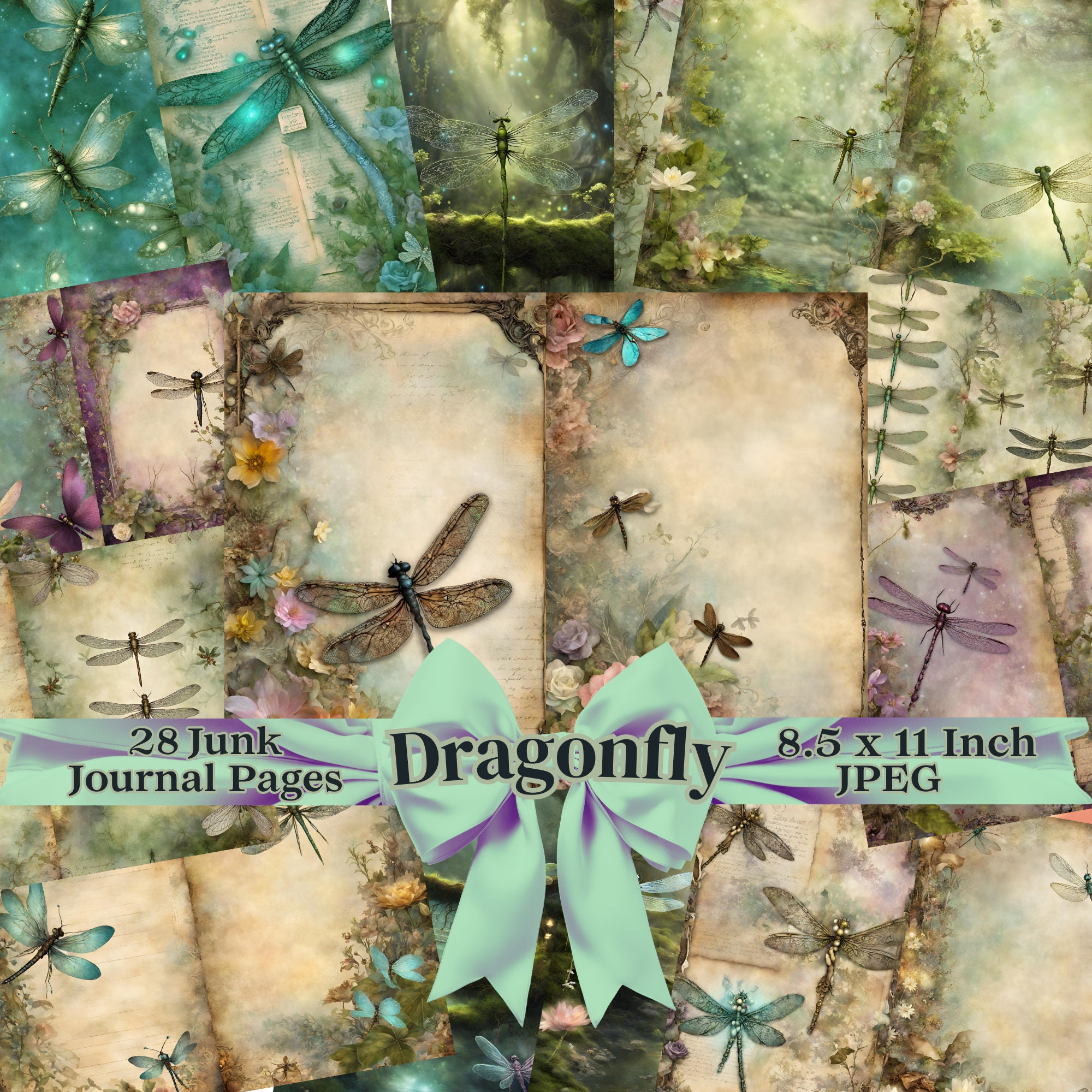 Dragonfly Junk Journal Pages, Printable Junk Journal Paper, Vintage ...
