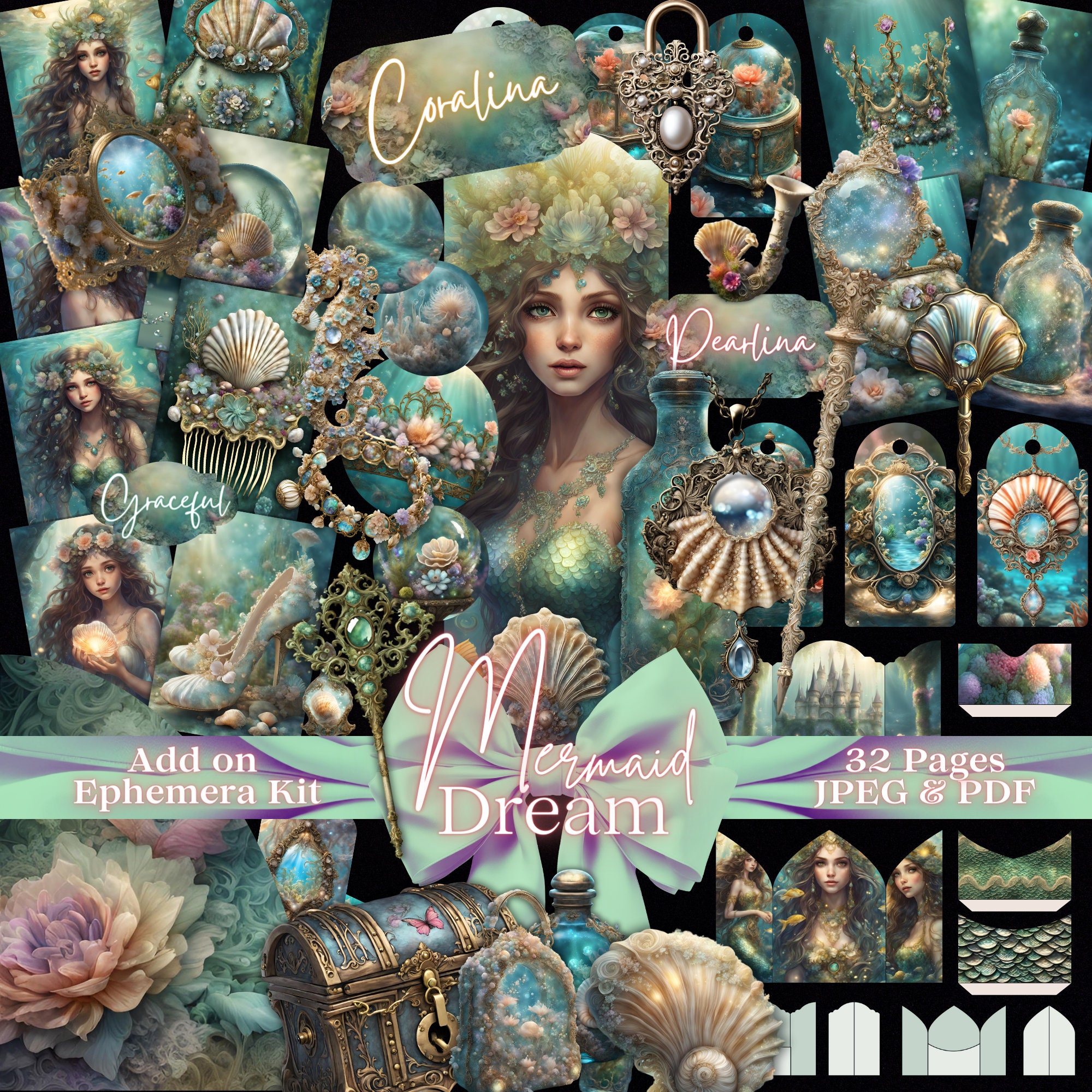 Mystical Mermaids Junk Journal Kit | Ephemera Printable Kit | Digital ...