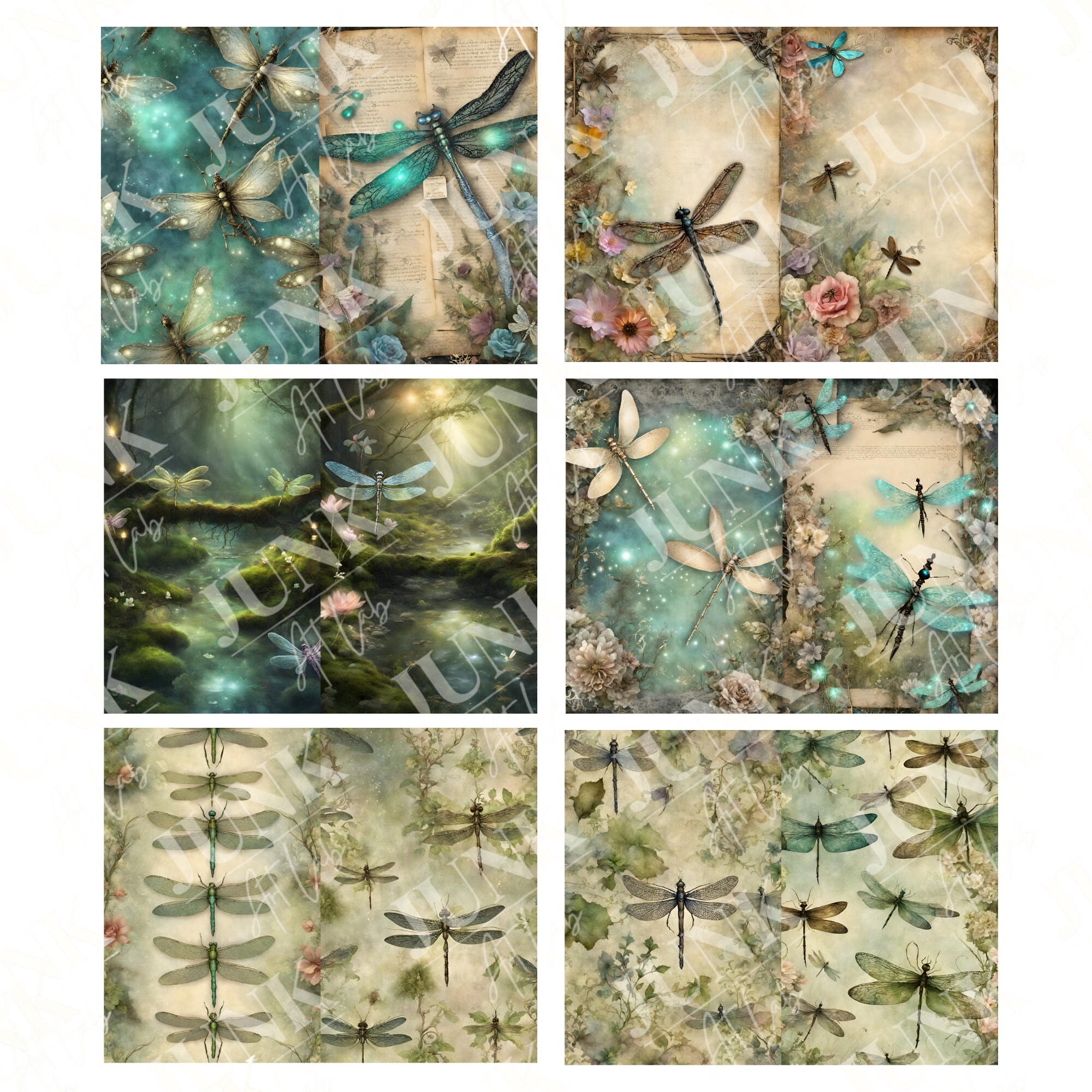Dragonfly Junk Journal Pages, Printable Junk Journal Paper, Vintage ...