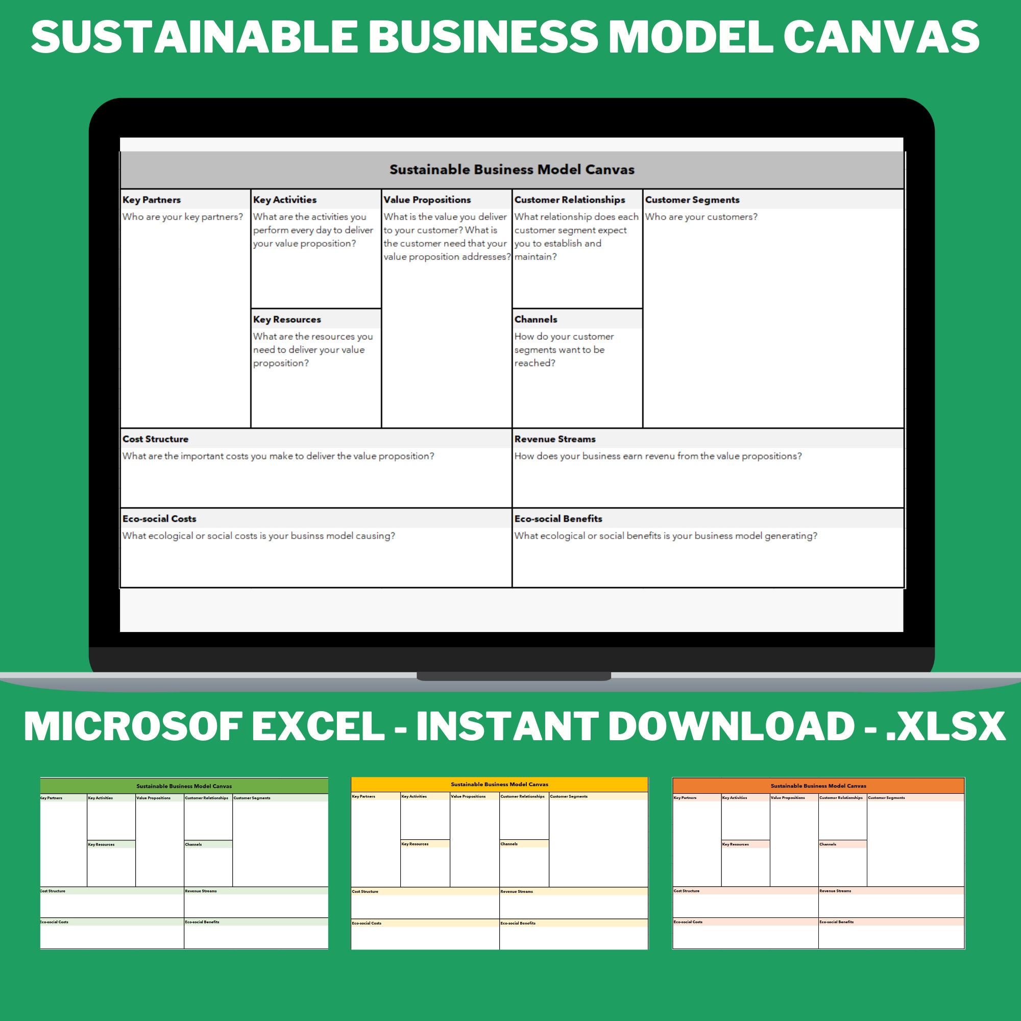 Business Model Canvas Editable Excel Template Digital - Etsy Australia