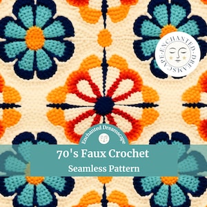 Faux Crochet seamless pattern, 70&#39;s retro seamless file for fabric printing, Groovy knit pattern, digital repeating pattern, digital