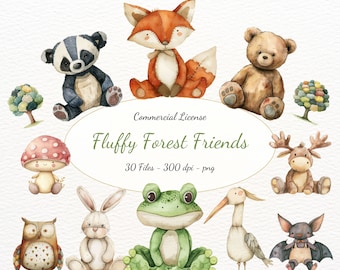 Clipart animaux de la forêt, clipart mignon animaux de la forêt, bébés animaux, baby shower des bois, chambre de bébé des bois, peluche animaux de la forêt PNG