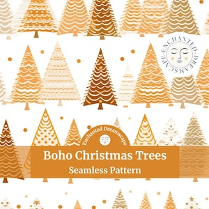 Boho Christmas Trees seamless pattern, Christmas seamless file for fabric printing, Christmas pattern, digital download, Beige and Brown