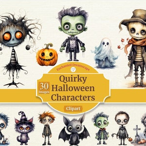 Des cliparts originaux de personnages d'Halloween | Sublimation Halloween | Clipart Halloween mignon | Fond transparent | Utilisation commerciale | PNG |