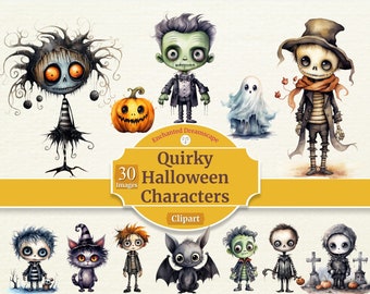Clipart di personaggi eccentrici di Halloween / Sublimazione di Halloween / Clipart di Halloween carino / Sfondo trasparente / Uso commerciale / PNG /