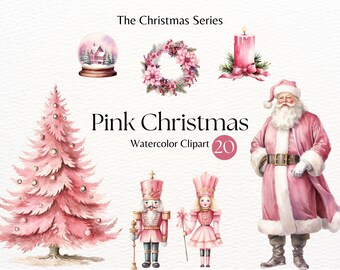 Pink Christmas Clipart | Watercolor Clipart | Christmas Sublimation | Pink Christmas Decor | Vintage Watercolor | Christmas Cards