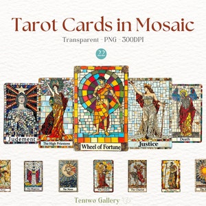 Clipart carte de tarot, mosaïque graphique cartes de lecture de tarot, sublimation psychique, dessins spirituels, clipart astrologie, arcanes majeurs PNG