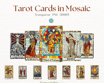 Tarot-Karten-Clipart, Mosaik-Tarot-Lesekarten-Grafiken, psychische Sublimation, spirituelle Designs, Astrologie-Clipart, Major Arcana PNG