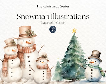 Snowman Clipart Set | Watercolor Snowmen Clipart | Christmas Sublimation | Winter Clipart | xmas Clipart | Christmas Decor for cards