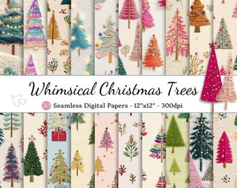 Skurrile Boho Weihnachtsbaum Digitale Papiere, künstliche Stickerei Hintergründe, 20 JPGs, Urlaub Scrapbook & Planer Texturen