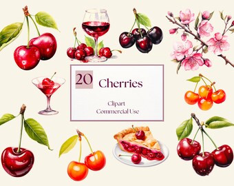 Cherries Clipart Bundle | Cherry PNG | Full Commercial Use | Cherry Art with transparent backgrounds | Fruit Sublimation | Instant Download