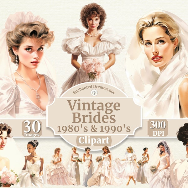 Vintage Brides 1980's & 1990's Clipart | Retro Wedding Brides | Wedding Bride png | Bridal Clipart | Full Commercial Use | Instant Download