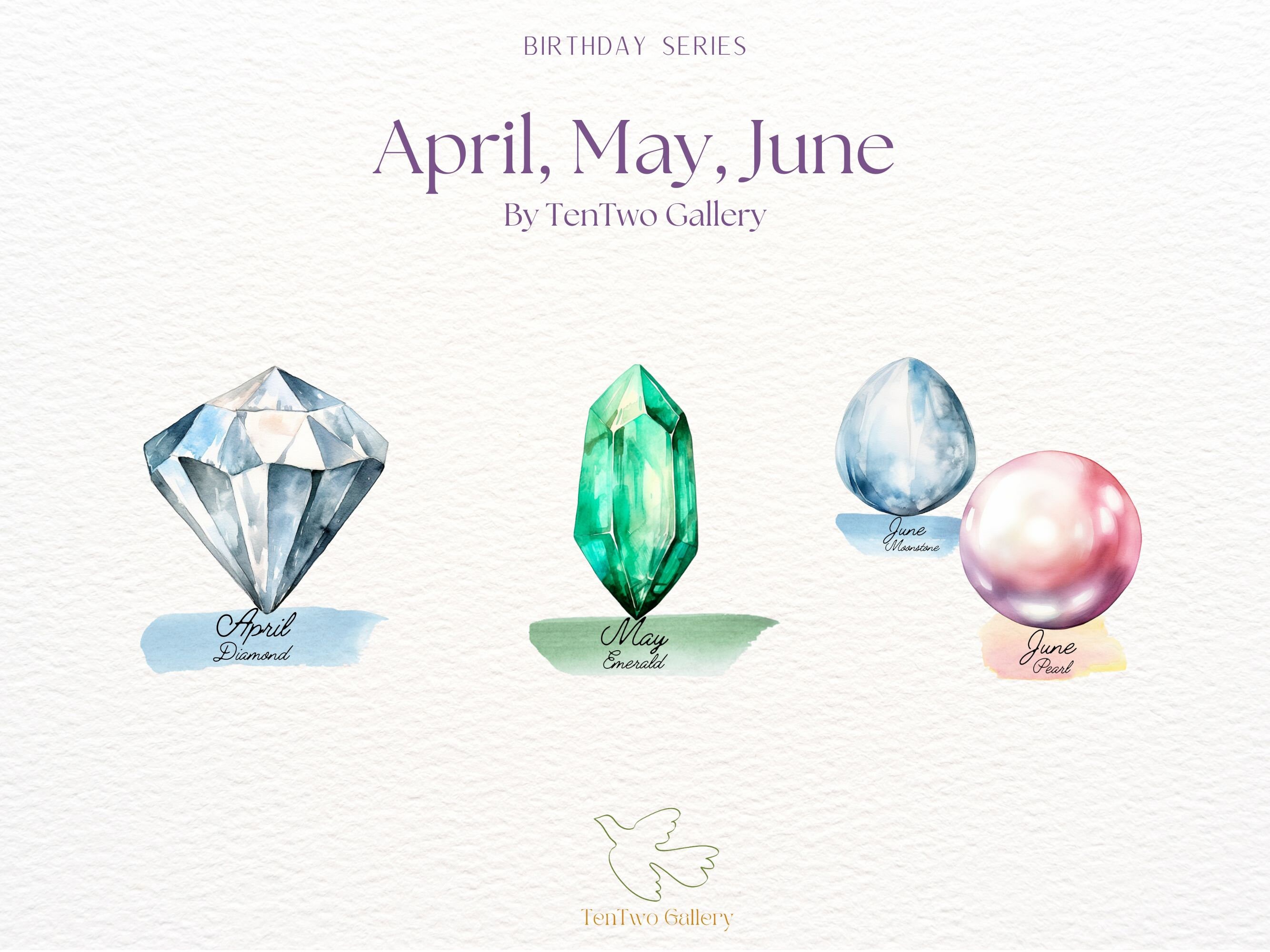 Birthstones Clipart, Watercolour Birth Gems Sublimation, All
