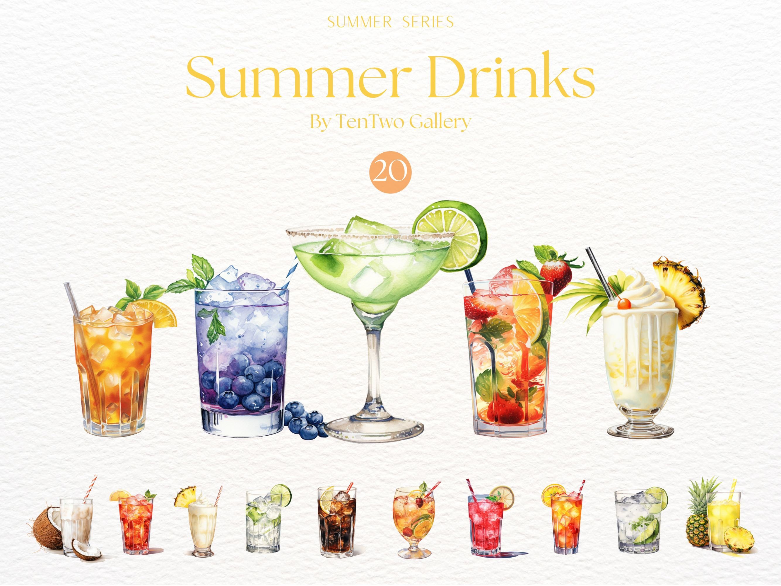 Watercolour Summer Drinks Clipart, Summer Cocktails PNG, Summertime ...