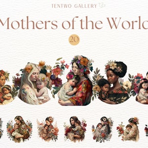 Mother&#39;s Day Clipart, Mother and Baby, Inclusive Motherhood Graphics, Mom and Child PNG,  Multicultural Family Graphics, Babyshower Images