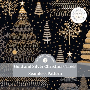 Golden Christmas Trees seamless pattern, Contemporary Christmas seamless file for fabric printing, gold Christmas pattern, digital download