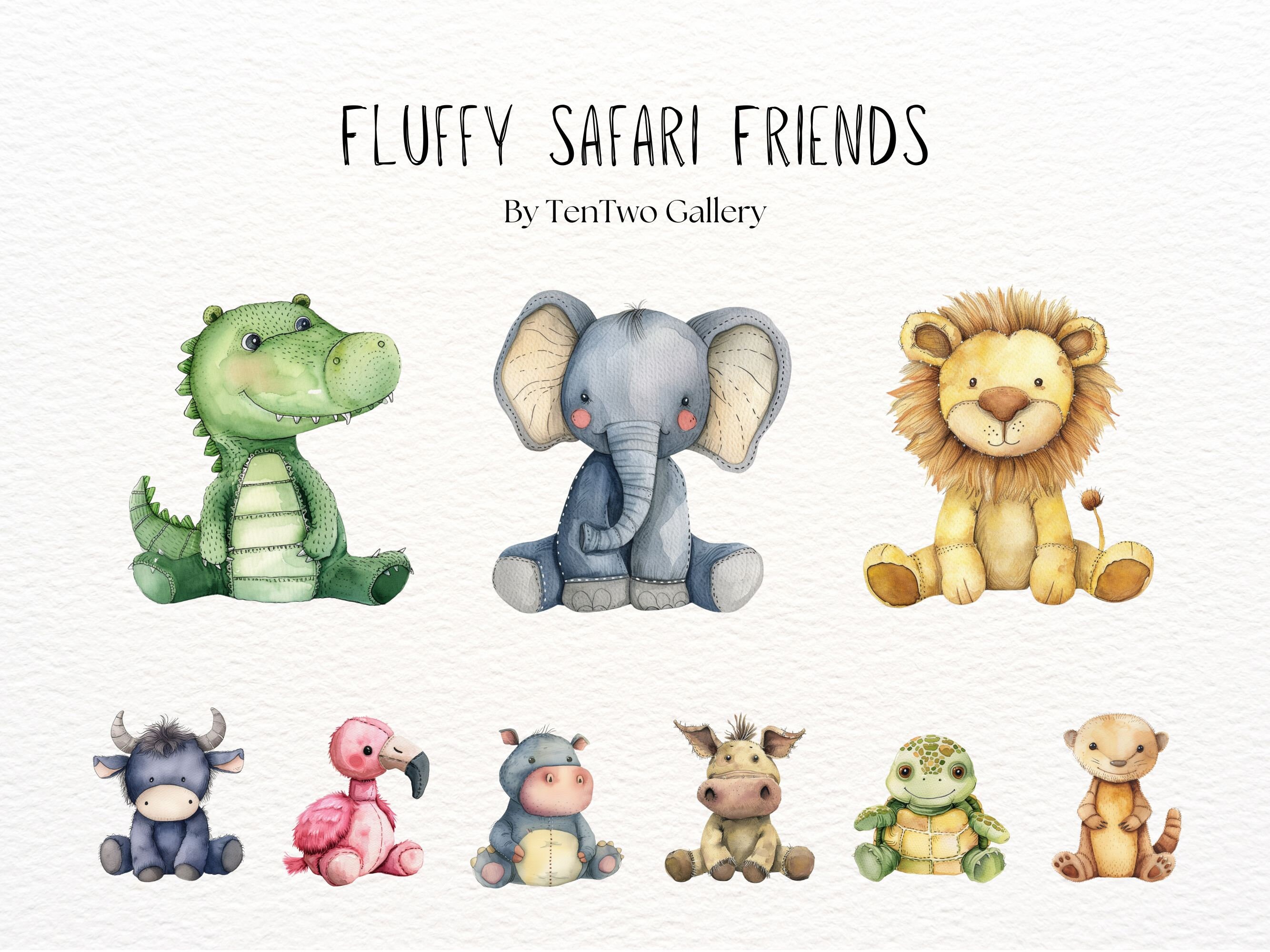 Stuffed safari animals clipart watercolor nursery animals clipart